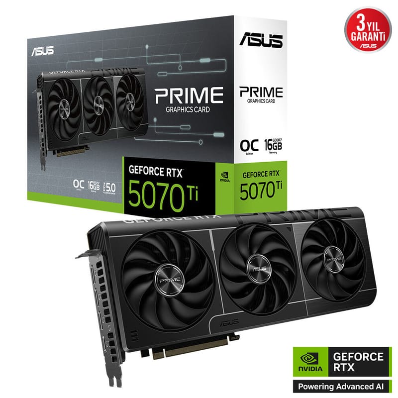 ASUS PRIME GEFORCE RTX 5070 Ti 16GB PRIME-RTX5070TI-O16G GDDR7 OC EDITION 256 BIT GAMING EKRAN KARTI